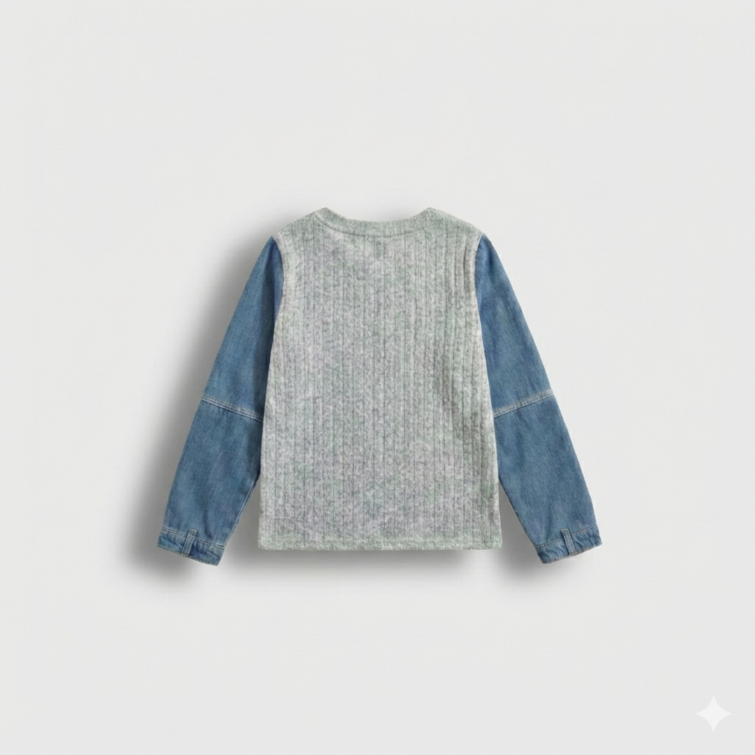Ribbed Knit and Denim Top