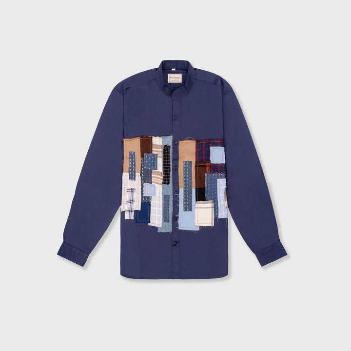 Kantha patchwork mens shirt style Blue