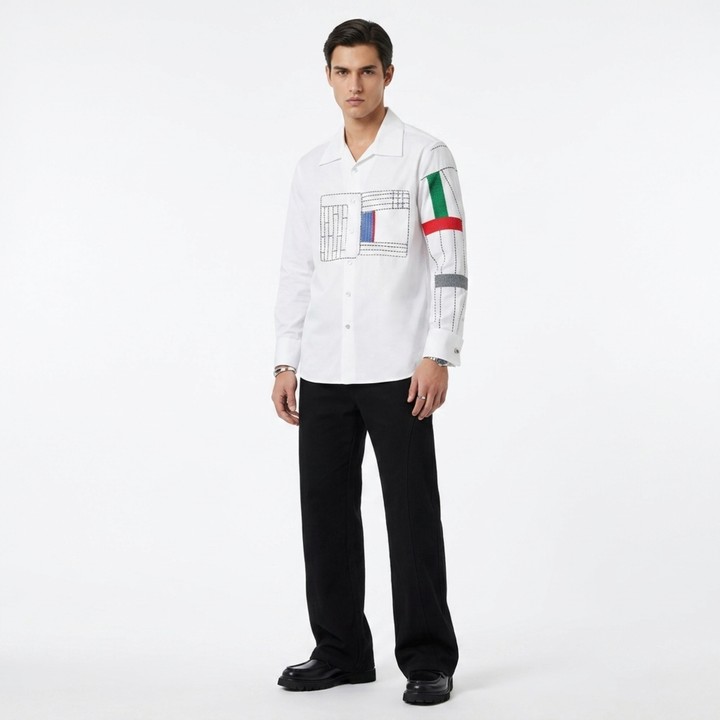 White Embroidery Mosaic Shirt