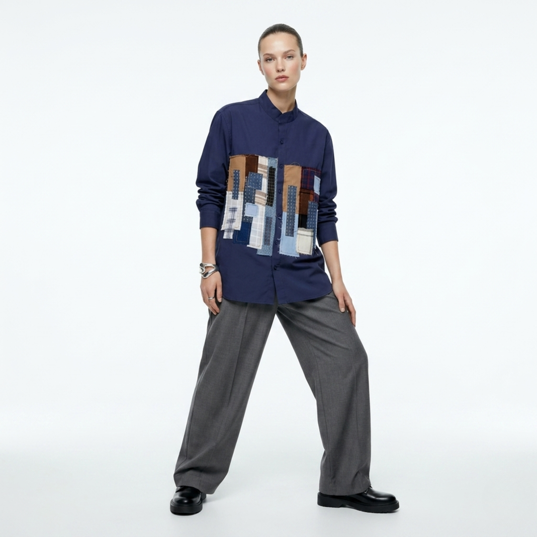 Kantha Patchwork Shirt Blue