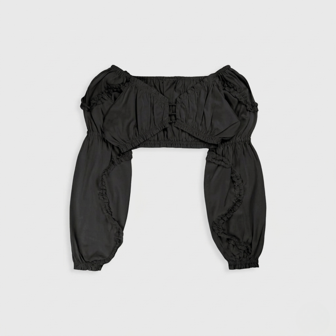 Peasant Crop Top Black