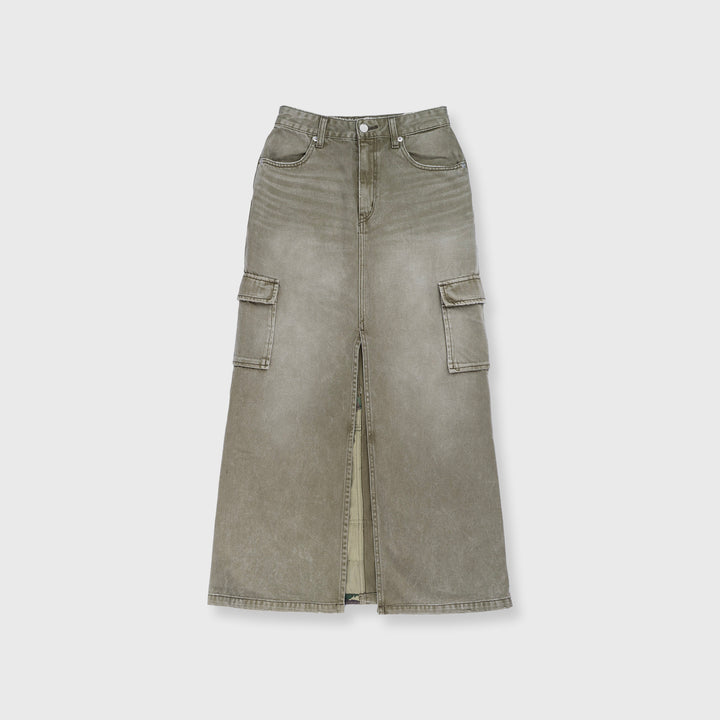 Camo Stitched Midi Skirt