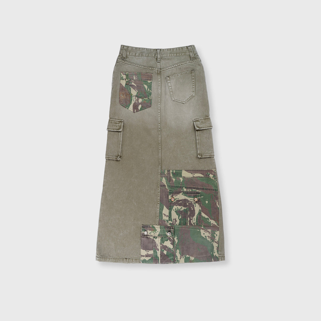 Camo Stitched Midi Skirt