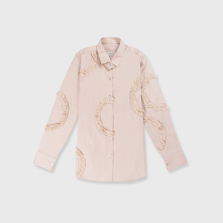 Frill Detail Long Shirt Beige