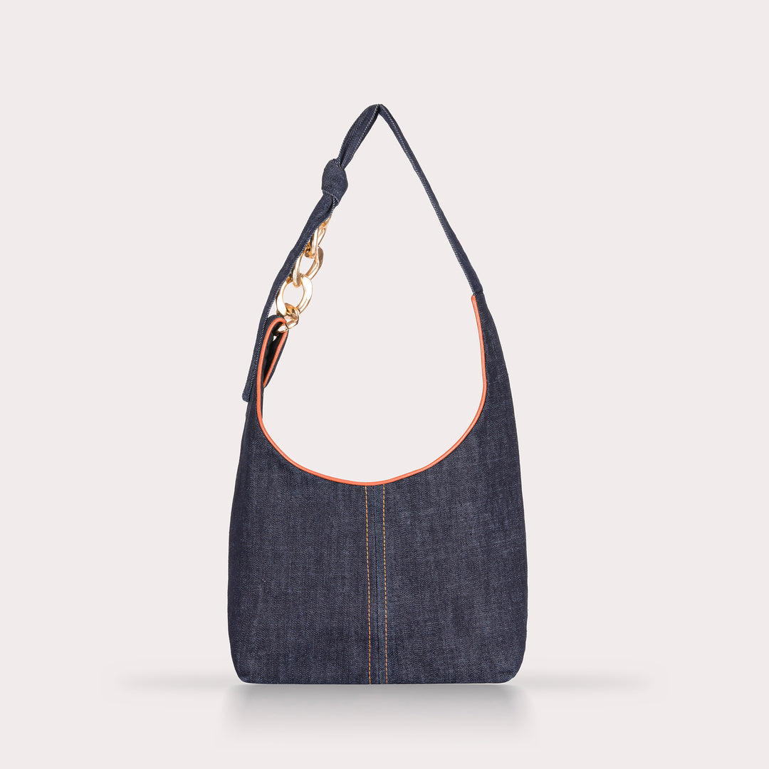 Denim Clutch Bag with gold chain