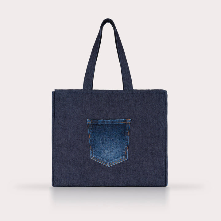 Denim Solid Tote Bag