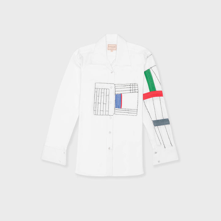 White Embriodery Mosiac  Shirt